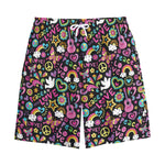Hippie Peace Sign And Love Pattern Print Cotton Shorts