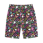 Hippie Peace Sign And Love Pattern Print Cotton Shorts