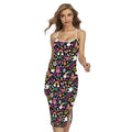 Hippie Peace Sign And Love Pattern Print Cross Back Cami Dress