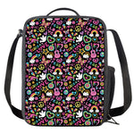 Hippie Peace Sign And Love Pattern Print Crossbody Lunch Bag