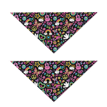 Hippie Peace Sign And Love Pattern Print Dog Bandana