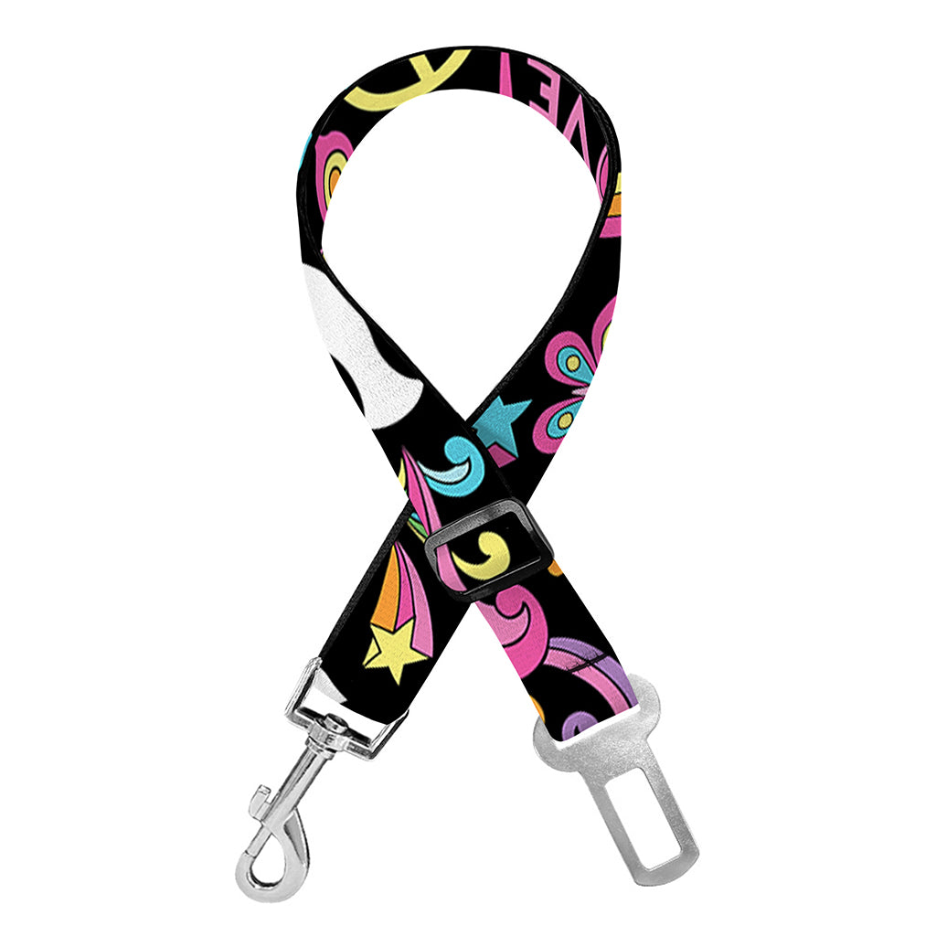 Hippie Peace Sign And Love Pattern Print Dog Seat Belt