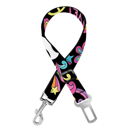 Hippie Peace Sign And Love Pattern Print Dog Seat Belt