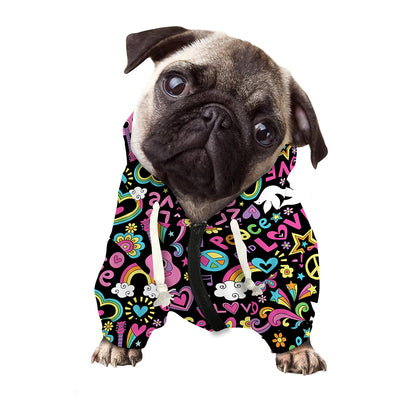 Hippie Peace Sign And Love Pattern Print Dog Zip Up Hoodie