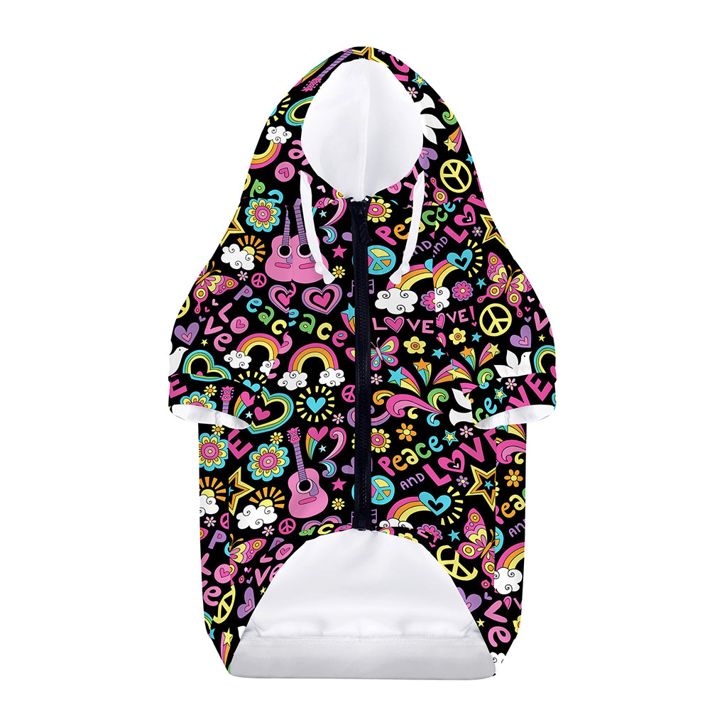 Hippie Peace Sign And Love Pattern Print Dog Zip Up Hoodie