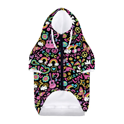 Hippie Peace Sign And Love Pattern Print Dog Zip Up Hoodie