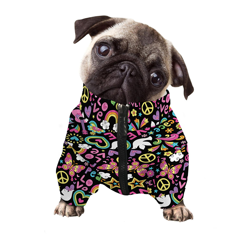 Hippie Peace Sign And Love Pattern Print Dog Zip Up Jacket
