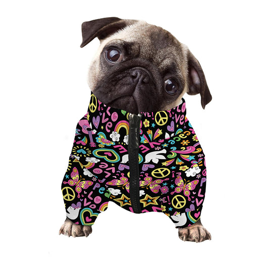 Hippie Peace Sign And Love Pattern Print Dog Zip Up Jacket