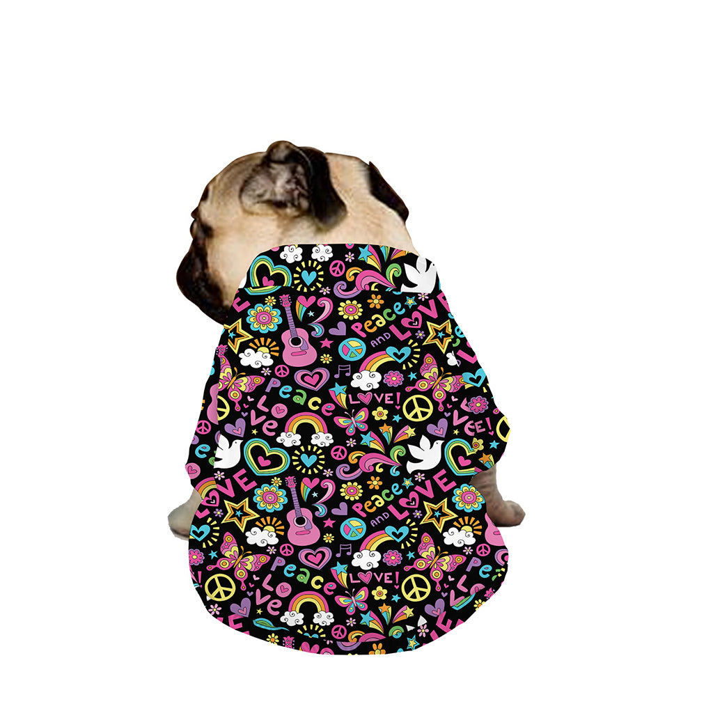 Hippie Peace Sign And Love Pattern Print Dog Zip Up Jacket