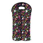 Hippie Peace Sign And Love Pattern Print Double Neoprene Wine Tote