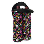 Hippie Peace Sign And Love Pattern Print Double Neoprene Wine Tote