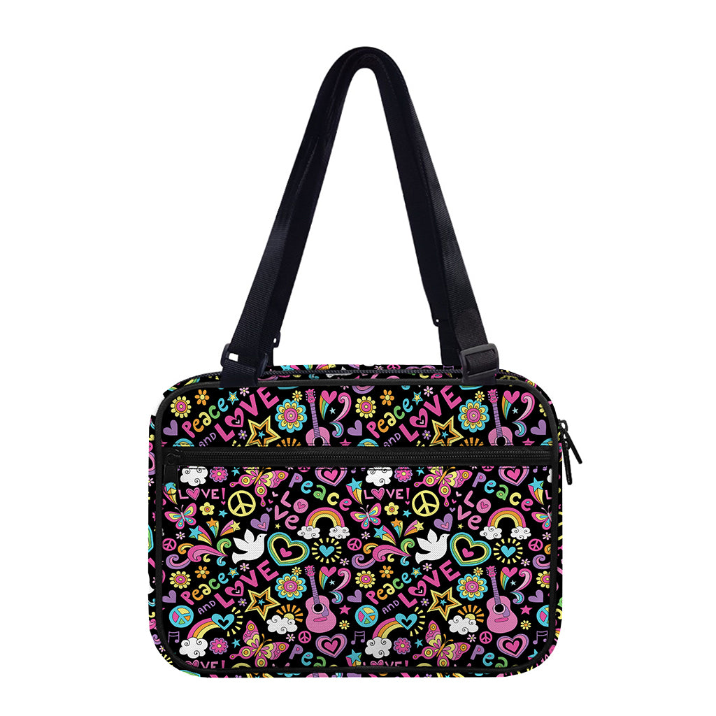 Hippie Peace Sign And Love Pattern Print Double Strap Bible Bag