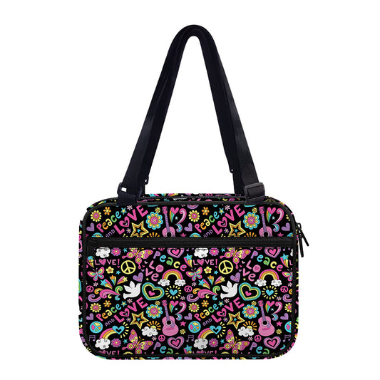 Hippie Peace Sign And Love Pattern Print Double Strap Bible Bag