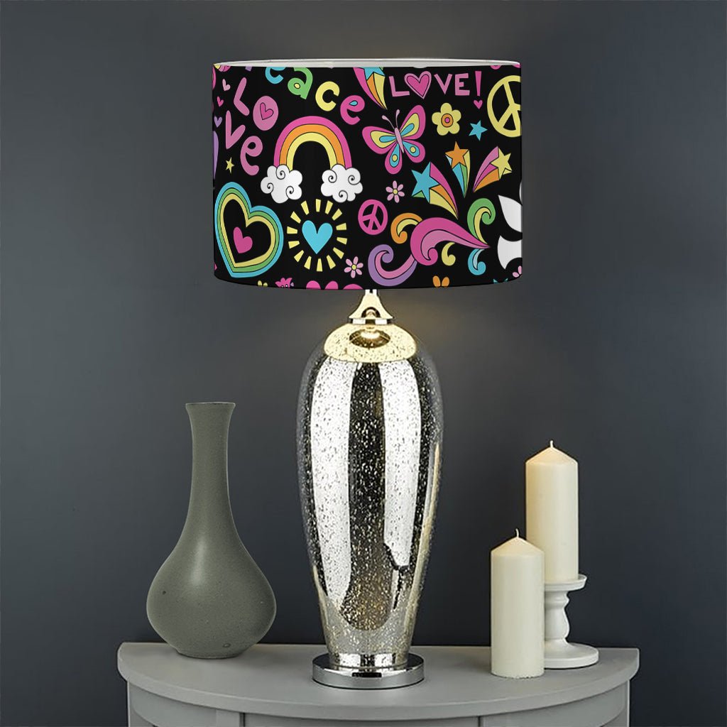 Hippie Peace Sign And Love Pattern Print Drum Lamp Shade