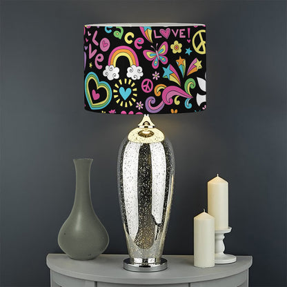 Hippie Peace Sign And Love Pattern Print Drum Lamp Shade
