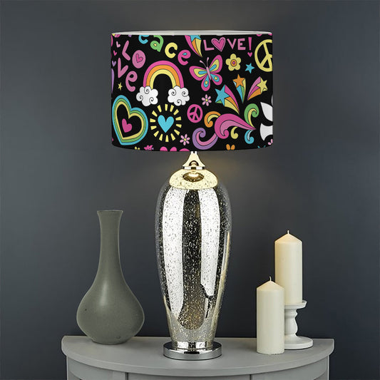 Hippie Peace Sign And Love Pattern Print Drum Lamp Shade