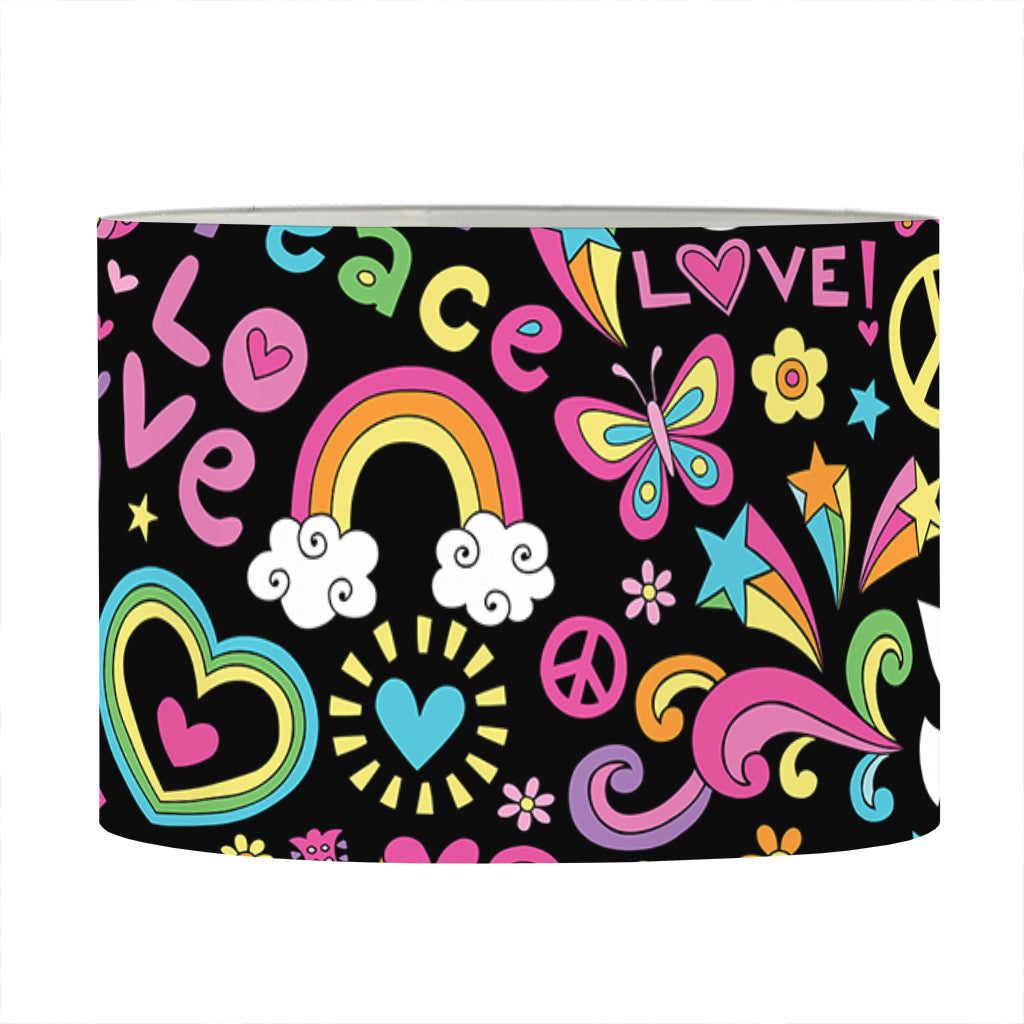 Hippie Peace Sign And Love Pattern Print Drum Lamp Shade