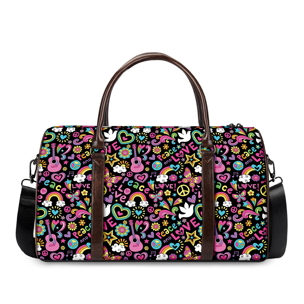 Hippie Peace Sign And Love Pattern Print Duffle Bag
