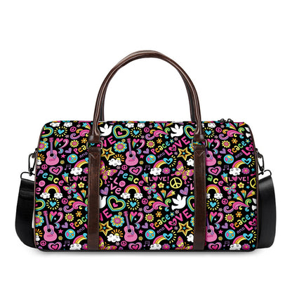 Hippie Peace Sign And Love Pattern Print Duffle Bag