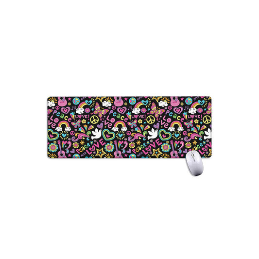 Hippie Peace Sign And Love Pattern Print Extended Mouse Pad