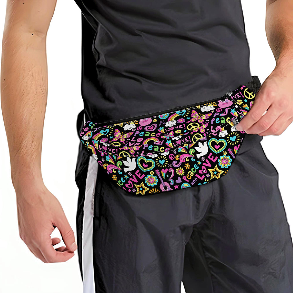Hippie Peace Sign And Love Pattern Print Fanny Pack