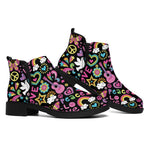 Hippie Peace Sign And Love Pattern Print Flat Ankle Boots