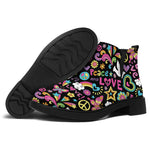 Hippie Peace Sign And Love Pattern Print Flat Ankle Boots