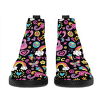Hippie Peace Sign And Love Pattern Print Flat Ankle Boots