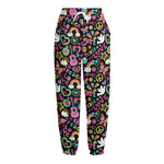 Hippie Peace Sign And Love Pattern Print Fleece Lined Knit Pants