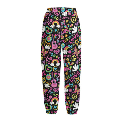 Hippie Peace Sign And Love Pattern Print Fleece Lined Knit Pants