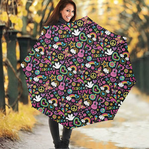 Hippie Peace Sign And Love Pattern Print Foldable Umbrella