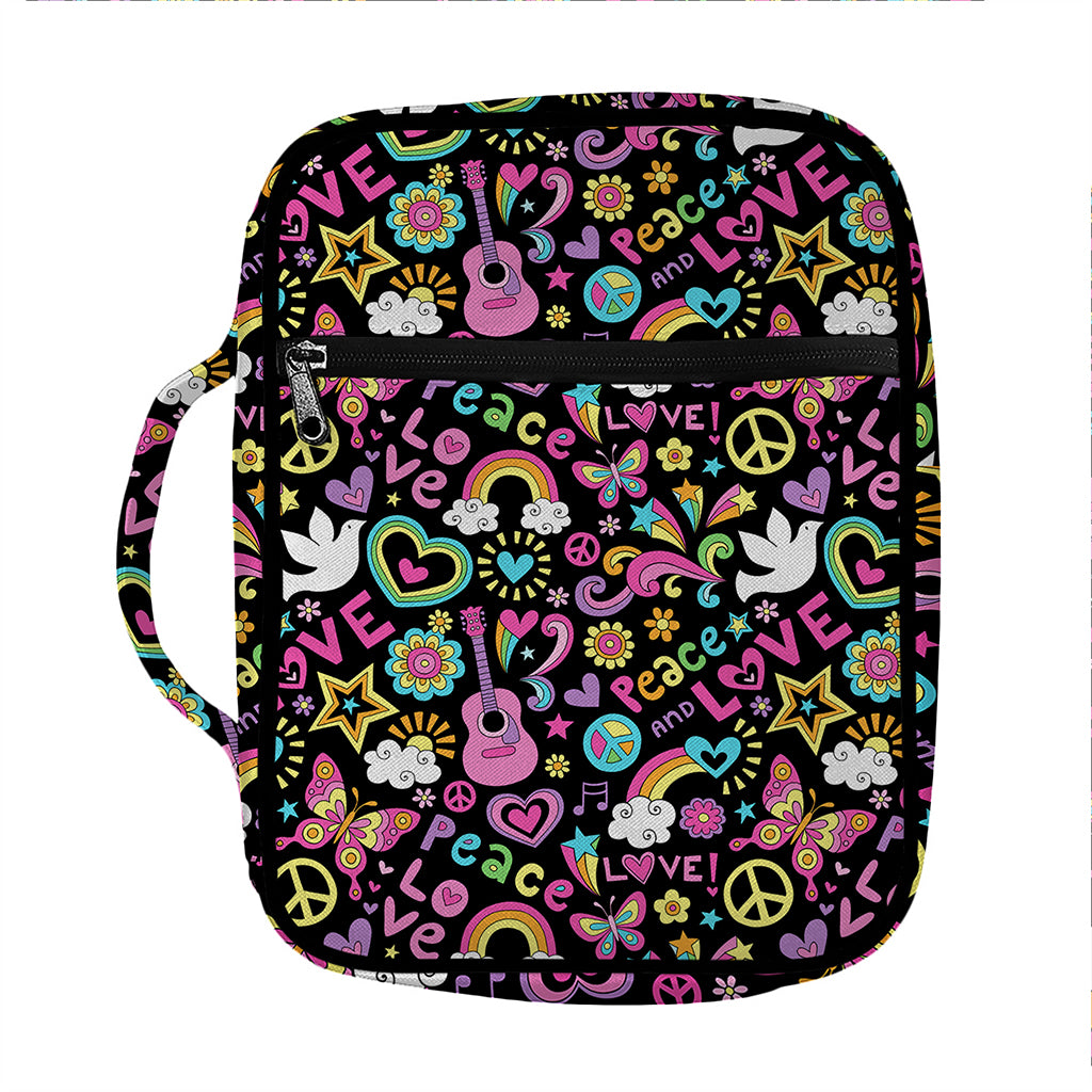 Hippie Peace Sign And Love Pattern Print Front Pocket Bible Bag