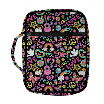 Hippie Peace Sign And Love Pattern Print Front Pocket Bible Bag