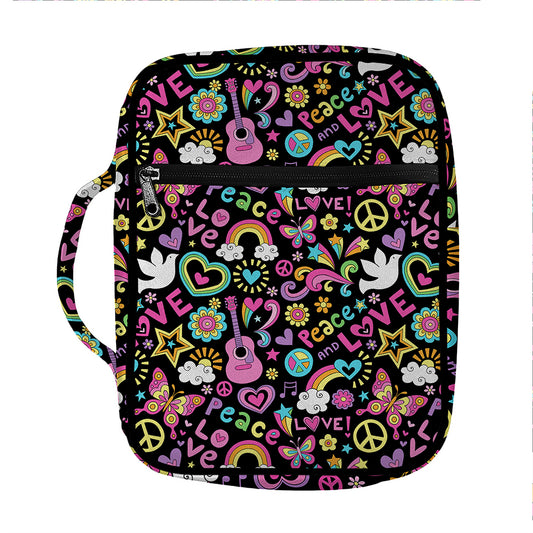 Hippie Peace Sign And Love Pattern Print Front Pocket Bible Bag