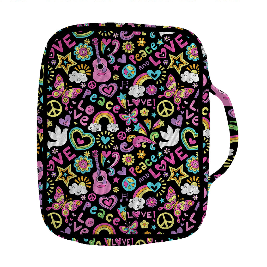 Hippie Peace Sign And Love Pattern Print Front Pocket Bible Bag