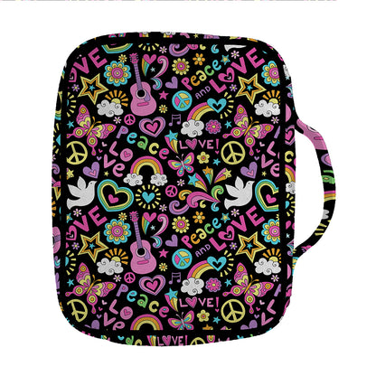 Hippie Peace Sign And Love Pattern Print Front Pocket Bible Bag