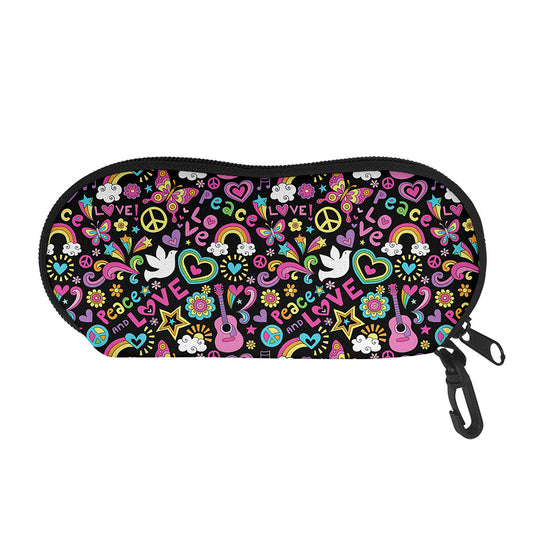 Hippie Peace Sign And Love Pattern Print Glasses Case