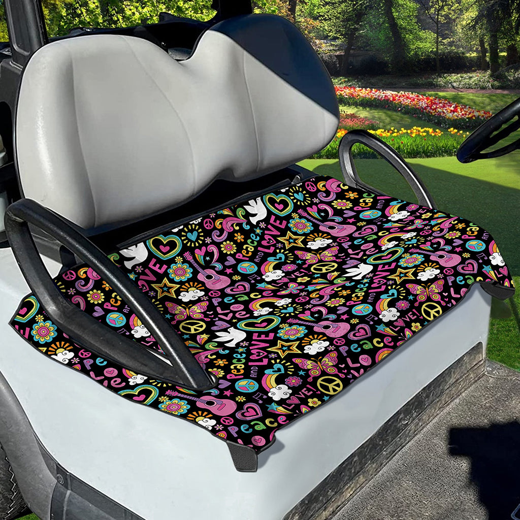 Hippie Peace Sign And Love Pattern Print Golf Cart Seat Cover