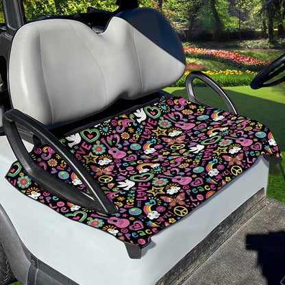 Hippie Peace Sign And Love Pattern Print Golf Cart Seat Cover