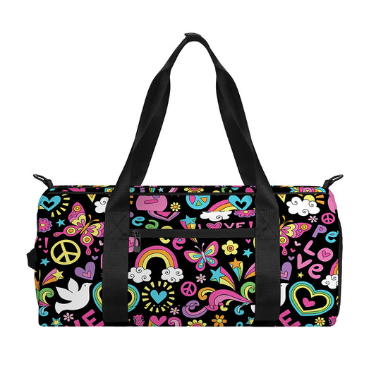 Hippie Peace Sign And Love Pattern Print Gym Bag