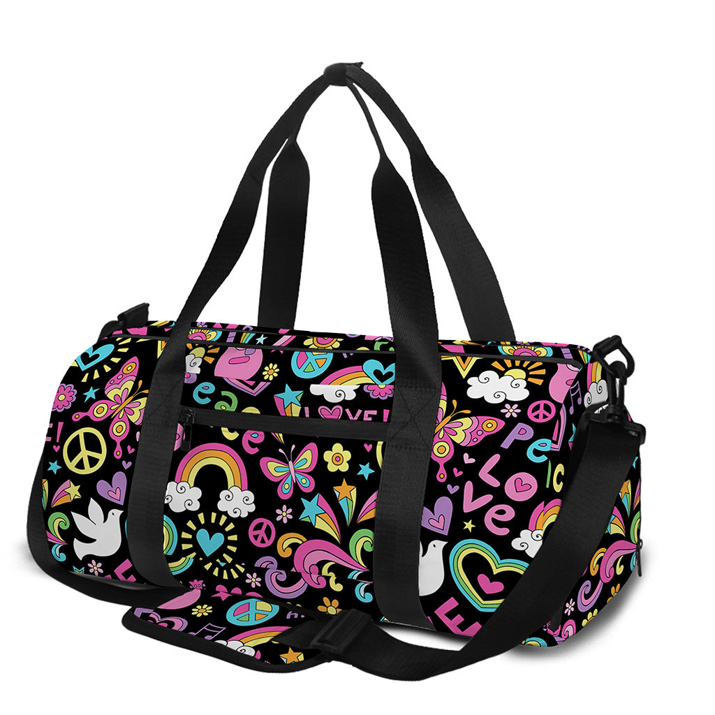 Hippie Peace Sign And Love Pattern Print Gym Bag
