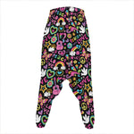 Hippie Peace Sign And Love Pattern Print Hammer Pants