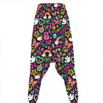 Hippie Peace Sign And Love Pattern Print Hammer Pants