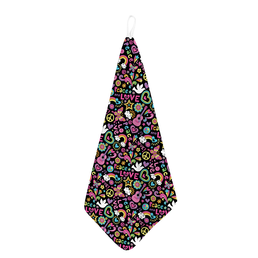 Hippie Peace Sign And Love Pattern Print Hand Towel