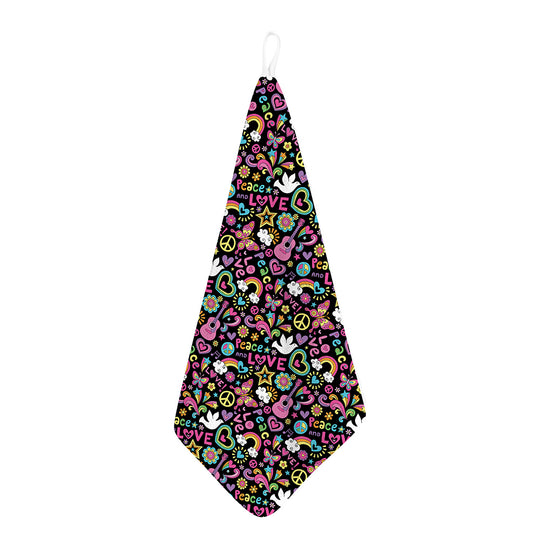 Hippie Peace Sign And Love Pattern Print Hand Towel