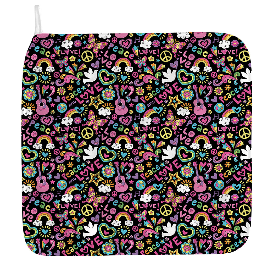 Hippie Peace Sign And Love Pattern Print Hand Towel