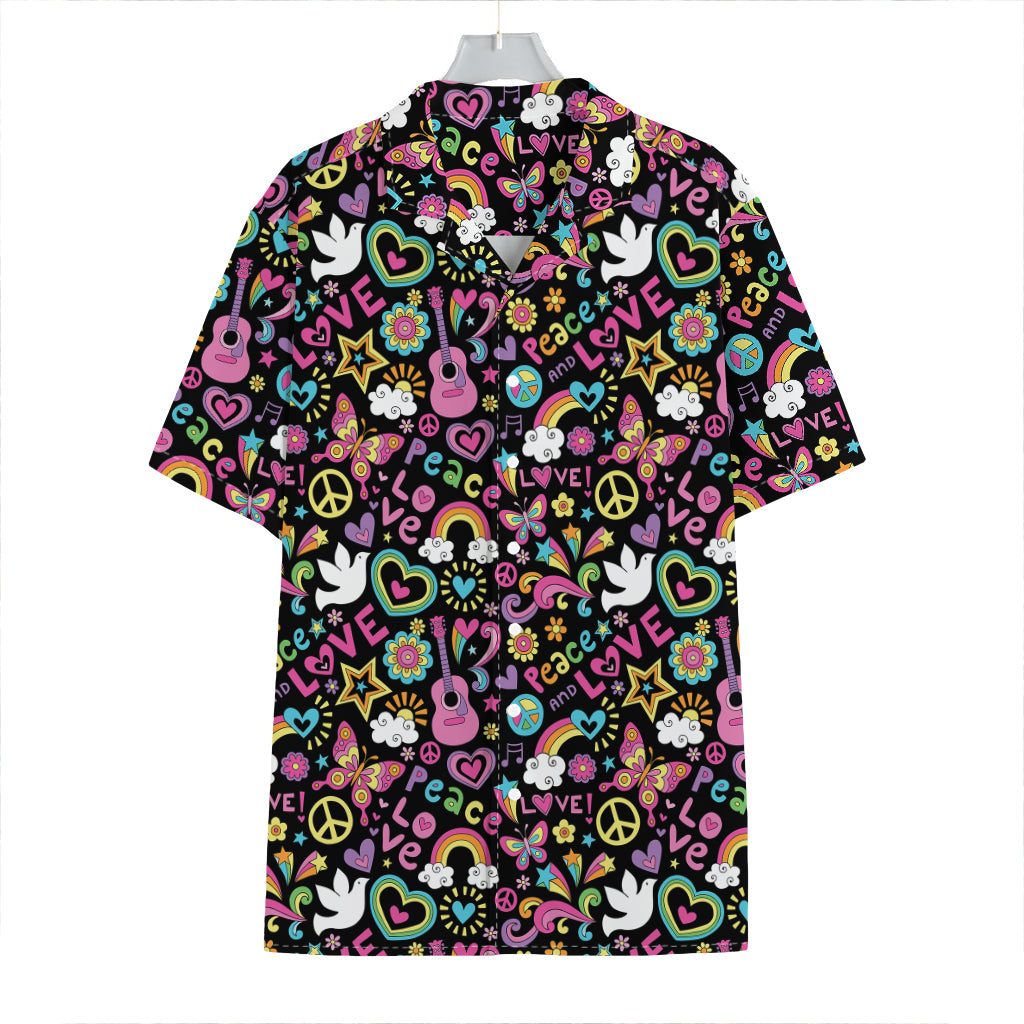 Hippie Peace Sign And Love Pattern Print Hawaiian Shirt