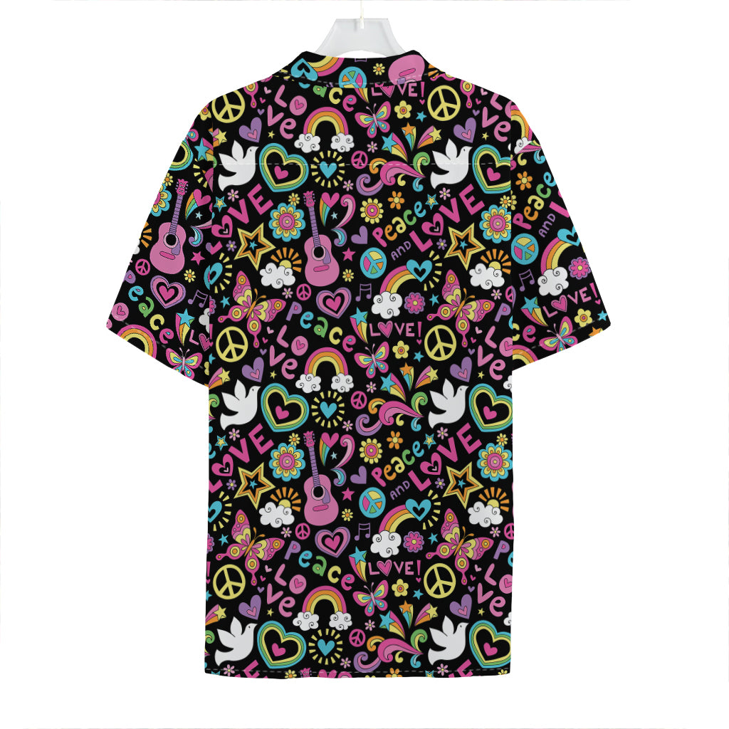 Hippie Peace Sign And Love Pattern Print Hawaiian Shirt