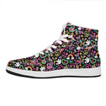 Hippie Peace Sign And Love Pattern Print High Top Leather Sneakers