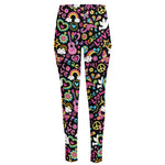 Hippie Peace Sign And Love Pattern Print High-Waisted Pocket Leggings